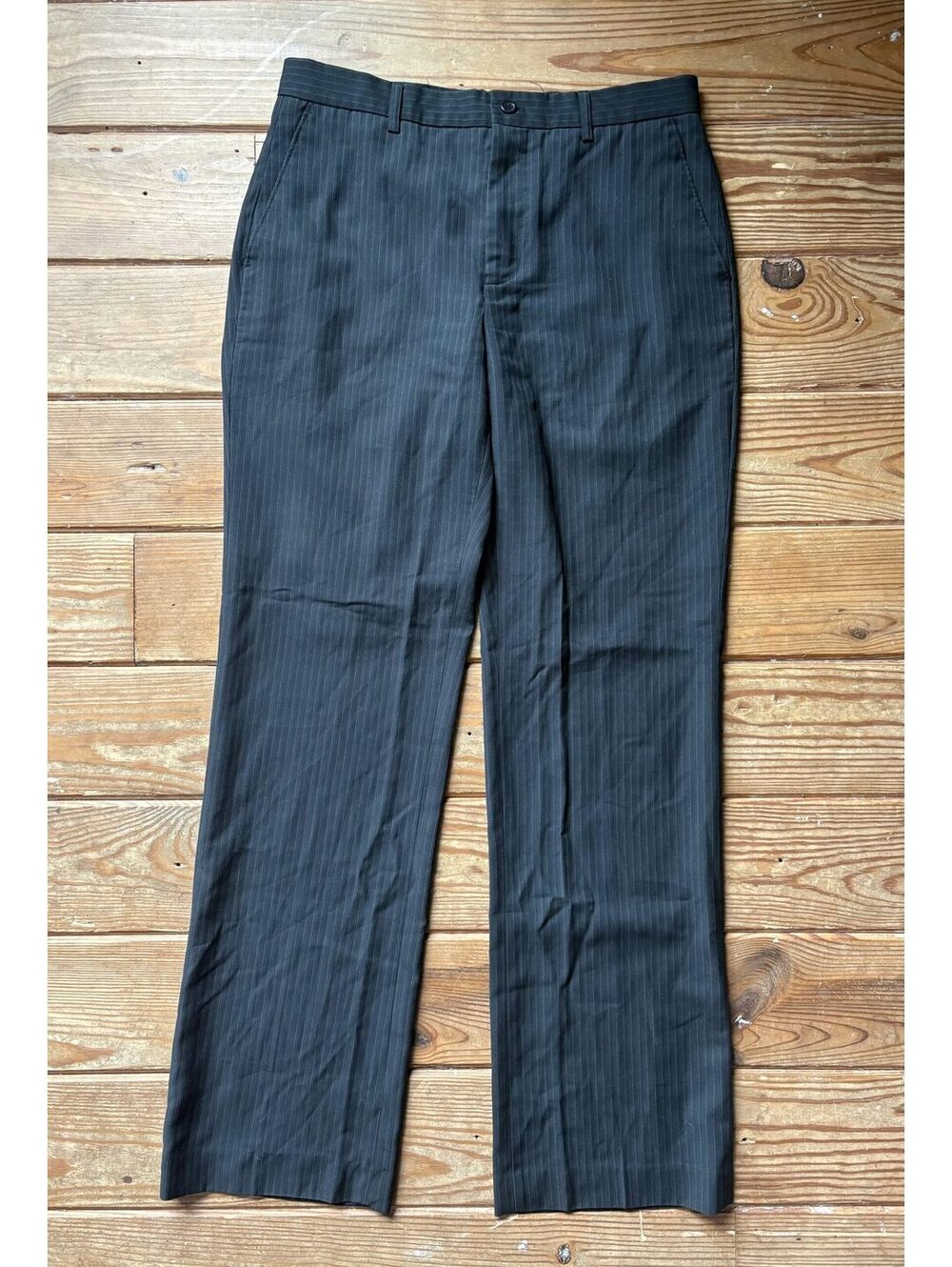 G2000 Men’s 31x32 Black Pinstripe Dress Pants Flat Front Trousers